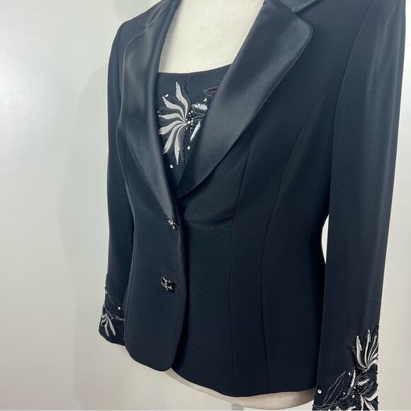 My Ferry Vintage Black 3D Textured Floral Sequin Beaded Detail Top & Blazer - Picture 9 of 15